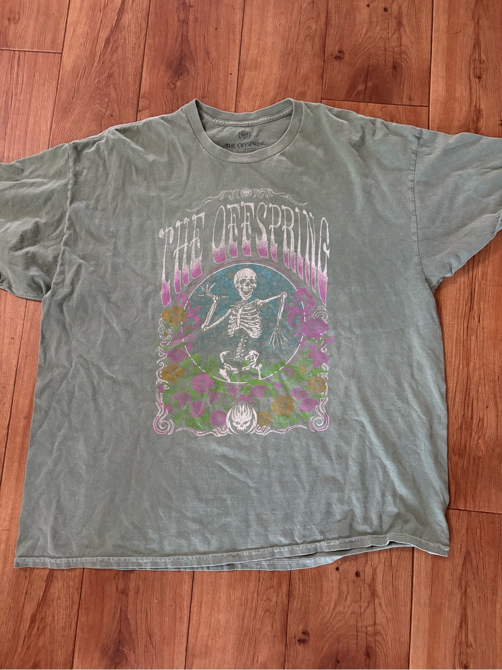 The Offspring Sage Green Short Sleeve Band Tee with Skeleton Graphic